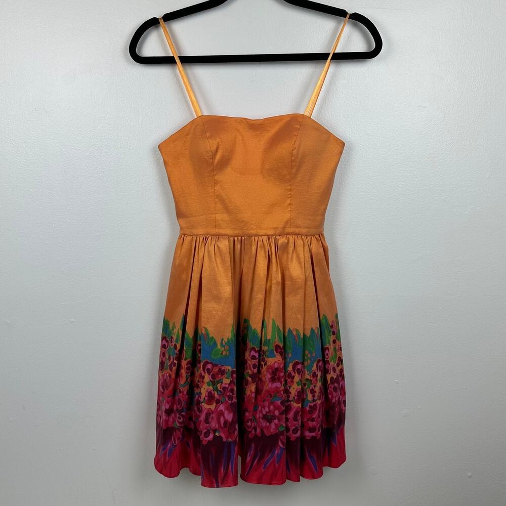 Aqua Dresses Womens Floral Lined Flare Mini Orange/Pink Bodice Strapless Dress 0
